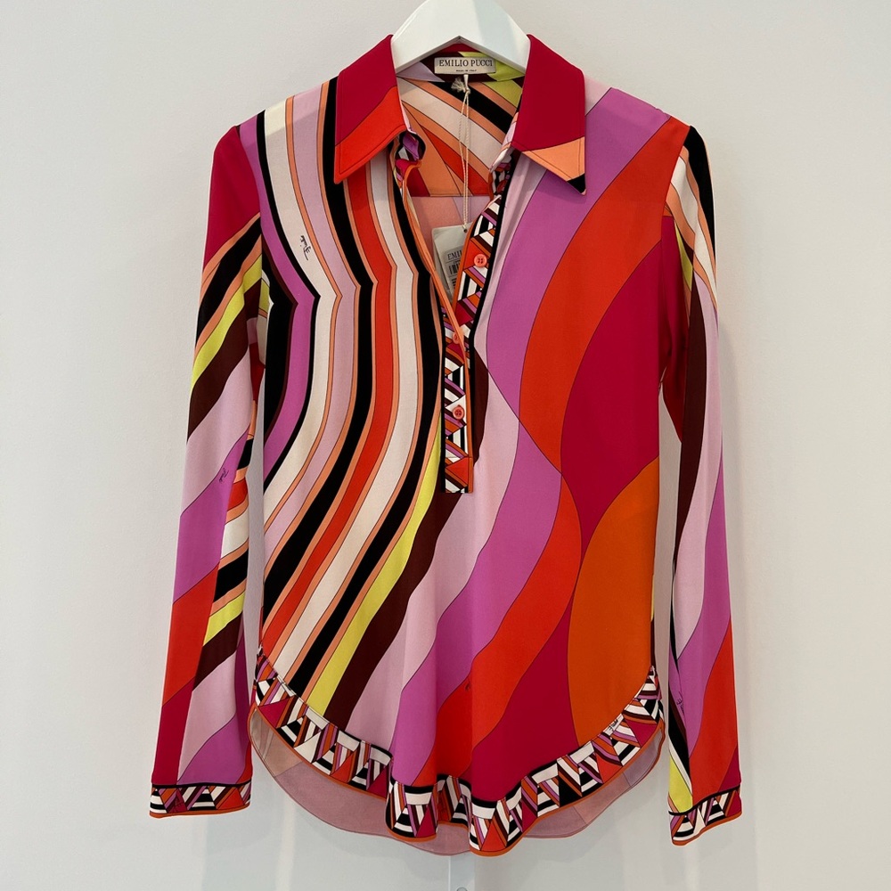 EMILIO PUCCI RED MULTI PRINT TOP MODEL 56RM04 SIZE IT 40 / US 6 NWTS!